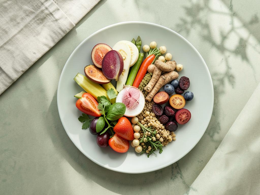 Prato equilibrado com alimentos frescos